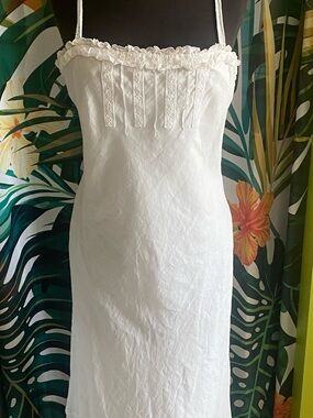 DKNY Pure White Cotton Lace Trim Maxi Dress Size 12